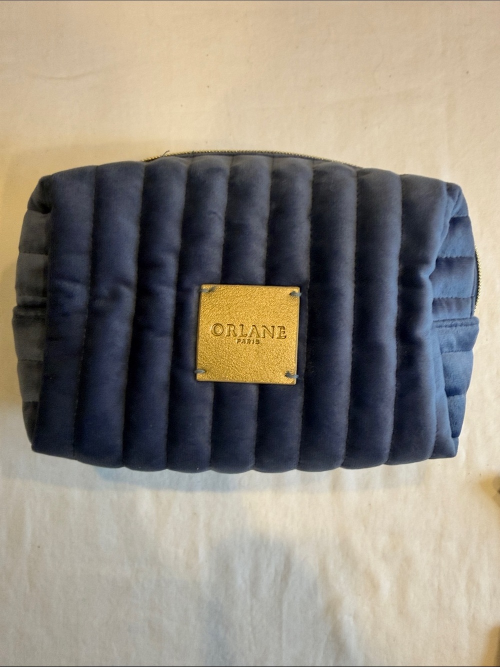 Orlane Paris Blue Velvet Quilted Cosmetic Bag Travel Pouch